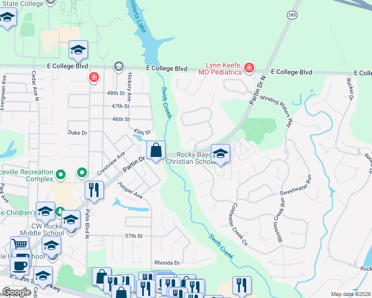 map of restaurants, bars, coffee shops, grocery stores, and more near 1501 Big Creek Cove in Niceville