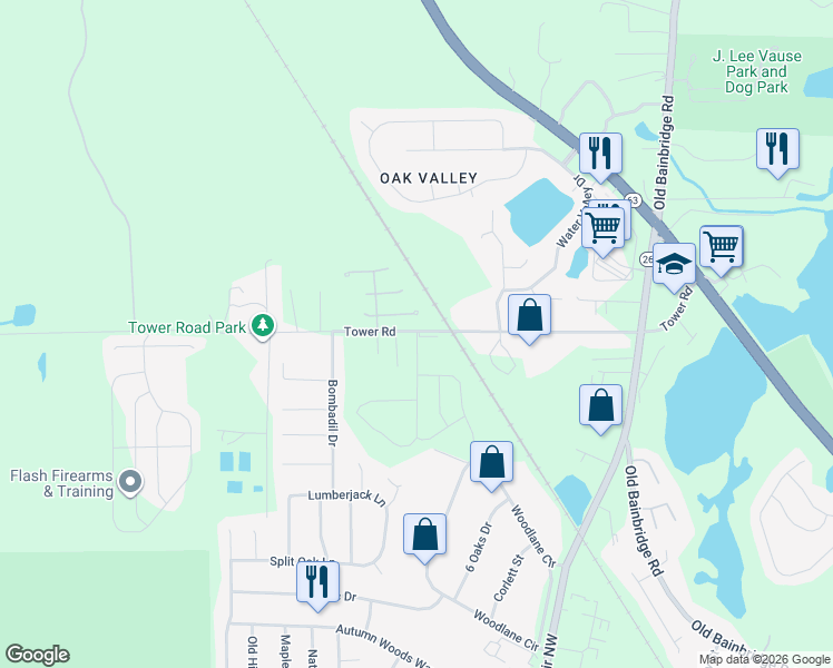 map of restaurants, bars, coffee shops, grocery stores, and more near 5505 Tower Road in Tallahassee