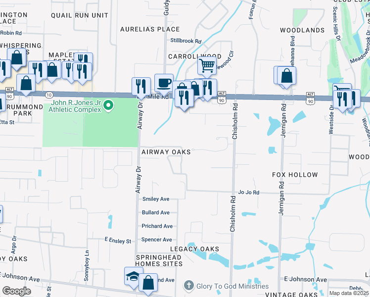 map of restaurants, bars, coffee shops, grocery stores, and more near 722 Mozingo Lane in Pensacola