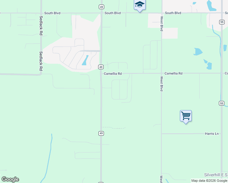 map of restaurants, bars, coffee shops, grocery stores, and more near 20764 County Road 49 in Silverhill