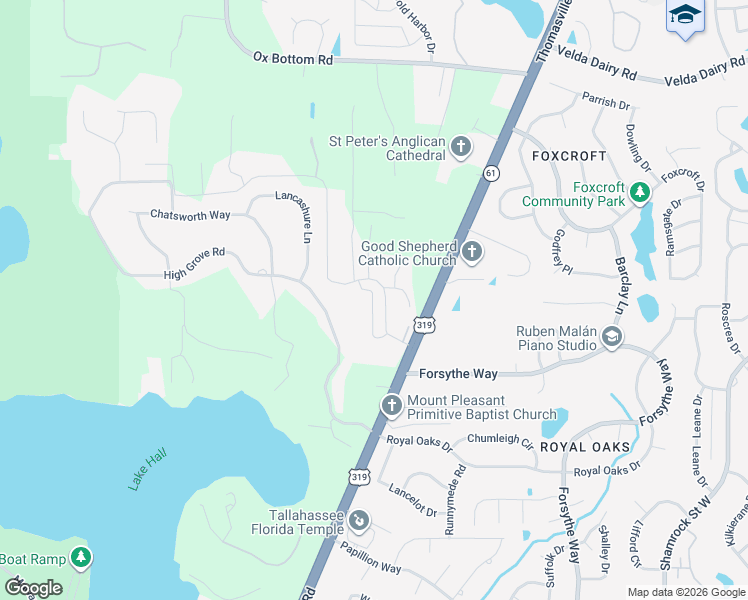map of restaurants, bars, coffee shops, grocery stores, and more near 4501 Handsome Quarters in Tallahassee