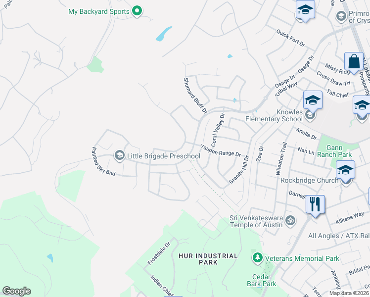 map of restaurants, bars, coffee shops, grocery stores, and more near 2813 Long Lasso Pass in Leander