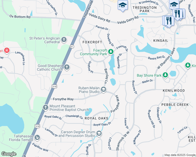 map of restaurants, bars, coffee shops, grocery stores, and more near 3026 Barclay Court in Tallahassee