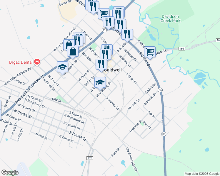 map of restaurants, bars, coffee shops, grocery stores, and more near 302 South Hill Street in Caldwell