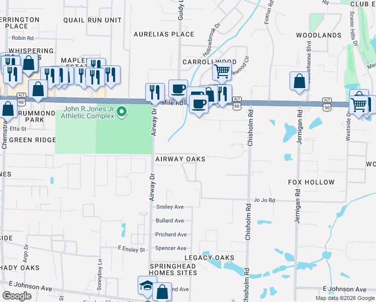 map of restaurants, bars, coffee shops, grocery stores, and more near 674 Mozingo Lane in Pensacola