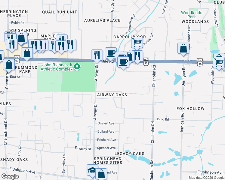 map of restaurants, bars, coffee shops, grocery stores, and more near 674 Mozingo Lane in Pensacola