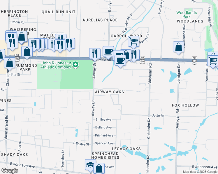 map of restaurants, bars, coffee shops, grocery stores, and more near 674 Mozingo Lane in Pensacola