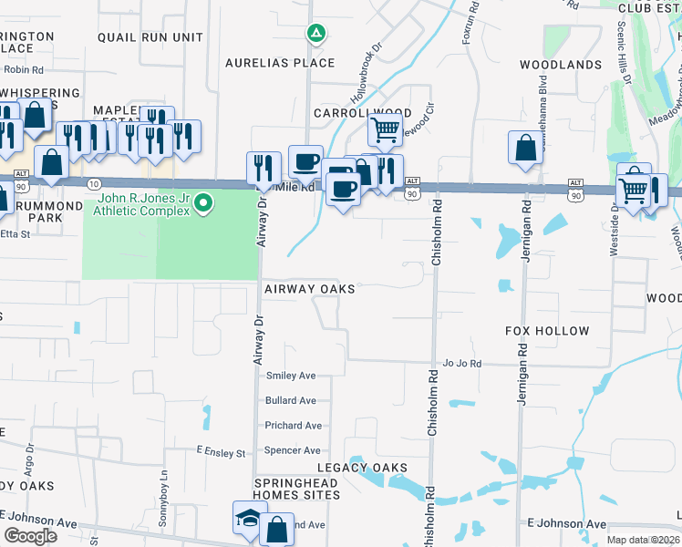 map of restaurants, bars, coffee shops, grocery stores, and more near 710 Mozingo Lane in Pensacola