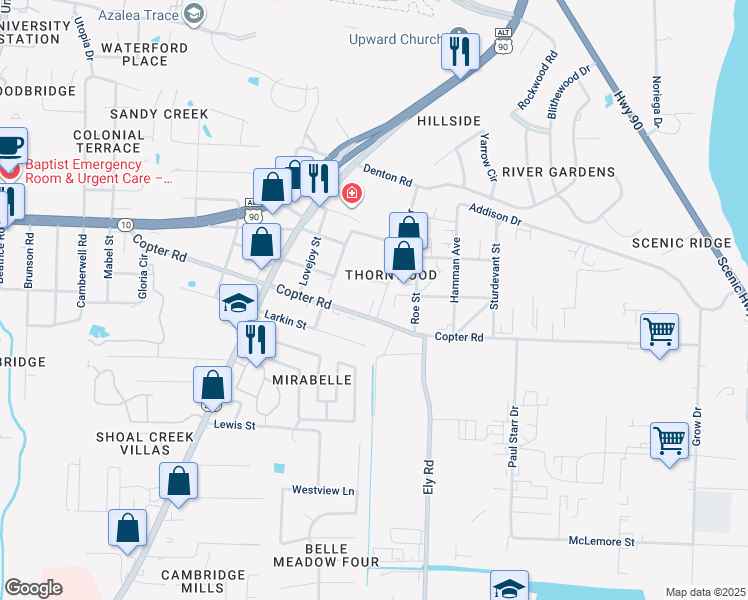 map of restaurants, bars, coffee shops, grocery stores, and more near 9205 Arand Loop Road in Pensacola