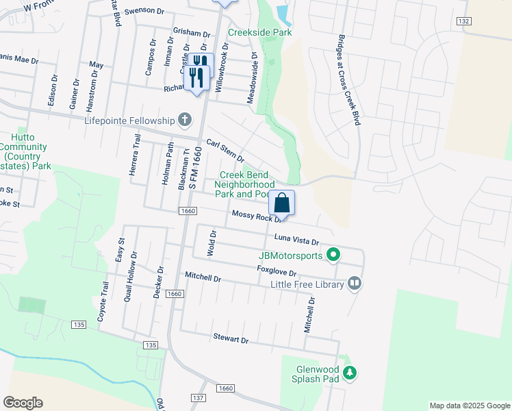 map of restaurants, bars, coffee shops, grocery stores, and more near 316 Peaceful Haven Way in Hutto