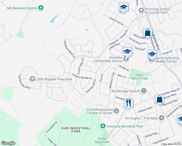 map of restaurants, bars, coffee shops, grocery stores, and more near 2228 Lookout Range Drive in Leander
