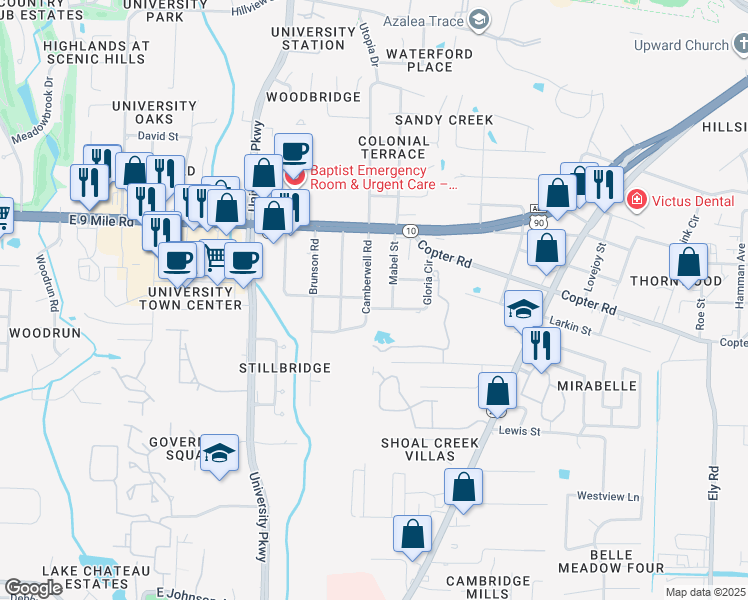 map of restaurants, bars, coffee shops, grocery stores, and more near 2101 Gloria Cir in Pensacola
