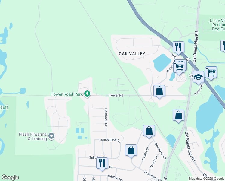 map of restaurants, bars, coffee shops, grocery stores, and more near 5568 Pleasant Pines Court in Tallahassee