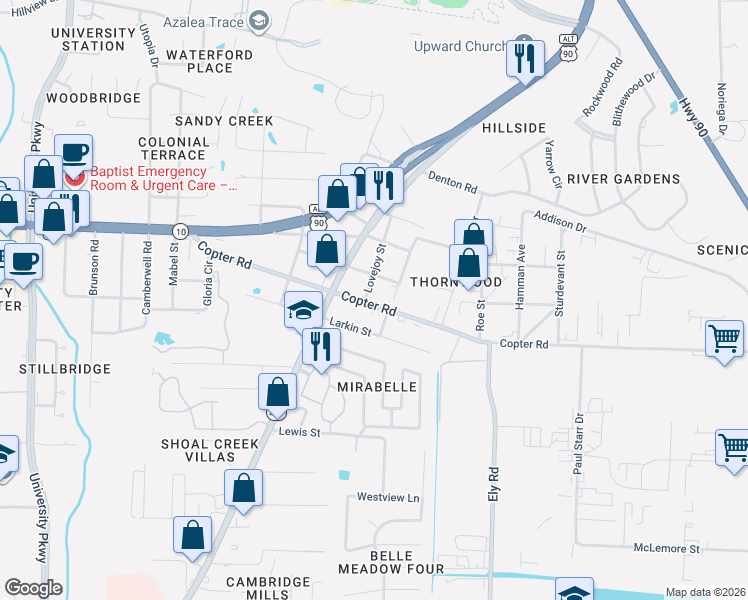 map of restaurants, bars, coffee shops, grocery stores, and more near 2610 Copter Road in Pensacola