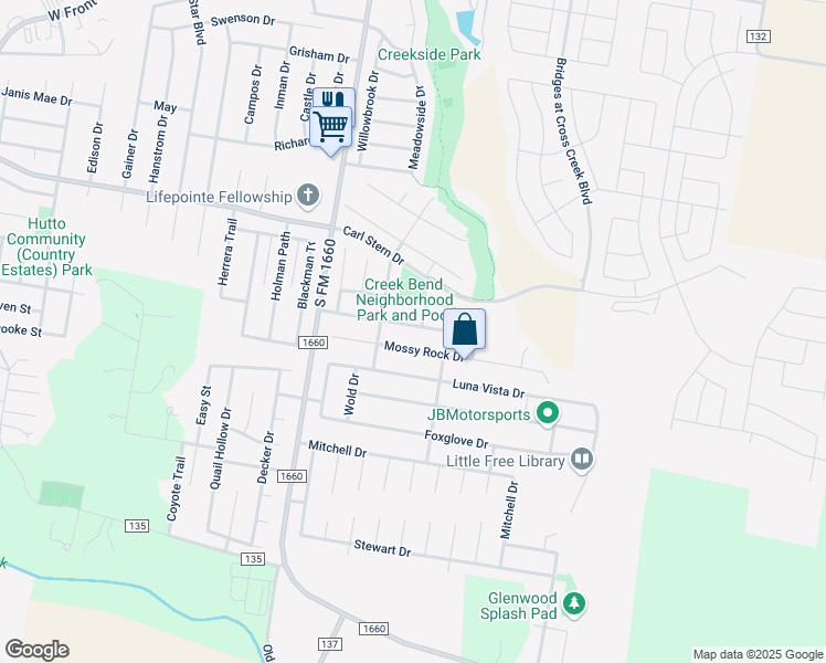 map of restaurants, bars, coffee shops, grocery stores, and more near 316 Peaceful Haven Way in Hutto