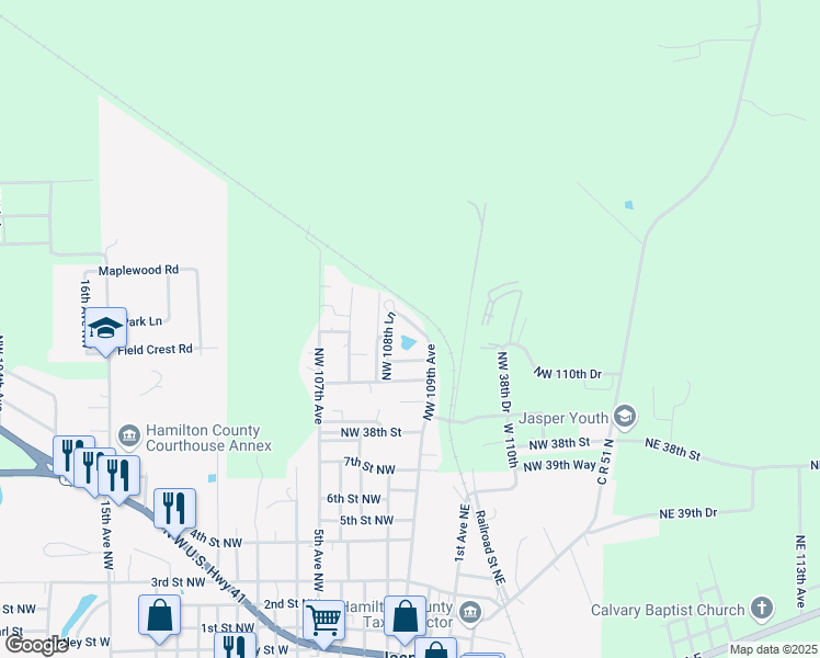 map of restaurants, bars, coffee shops, grocery stores, and more near 3723 Northwest 109th Avenue in Jasper