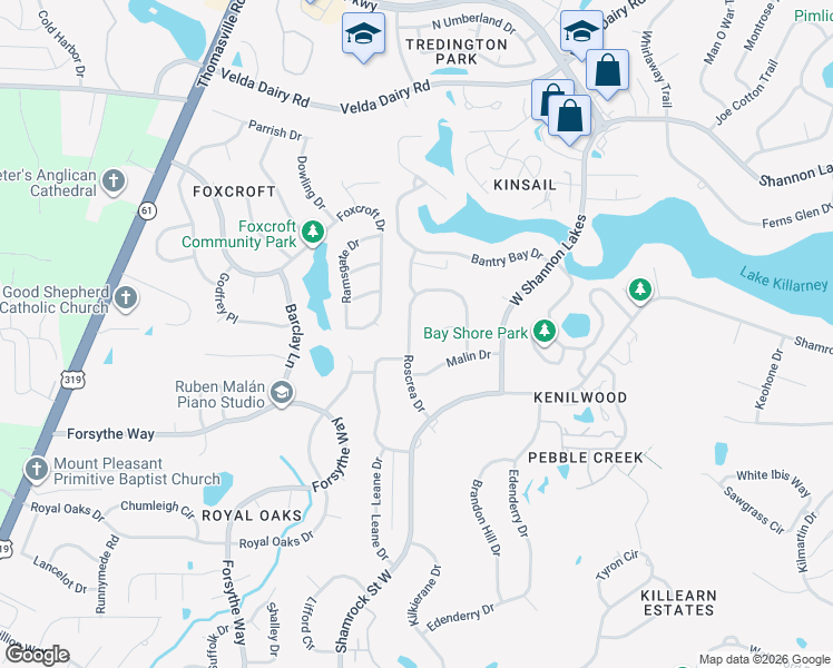 map of restaurants, bars, coffee shops, grocery stores, and more near 4031 Roscrea Drive in Tallahassee