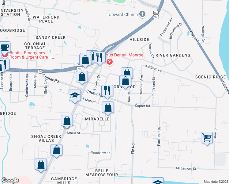 map of restaurants, bars, coffee shops, grocery stores, and more near 711 Thornwood Place in Pensacola