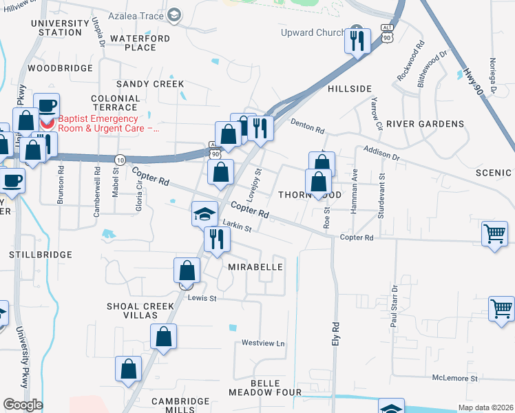 map of restaurants, bars, coffee shops, grocery stores, and more near 2610 Copter Road in Pensacola
