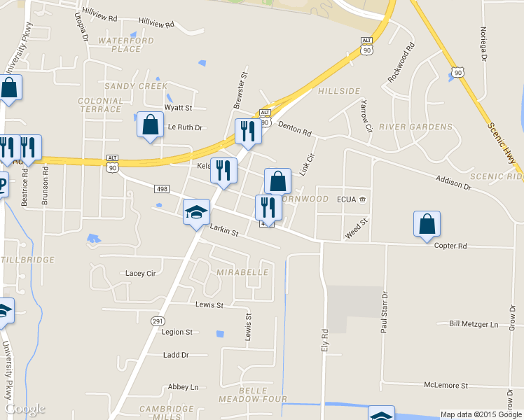 map of restaurants, bars, coffee shops, grocery stores, and more near 9230 Loomis St in Pensacola