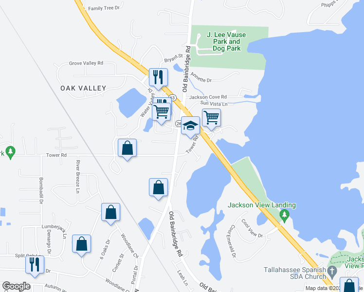 map of restaurants, bars, coffee shops, grocery stores, and more near 5397 Capital Circle Northwest in Tallahassee