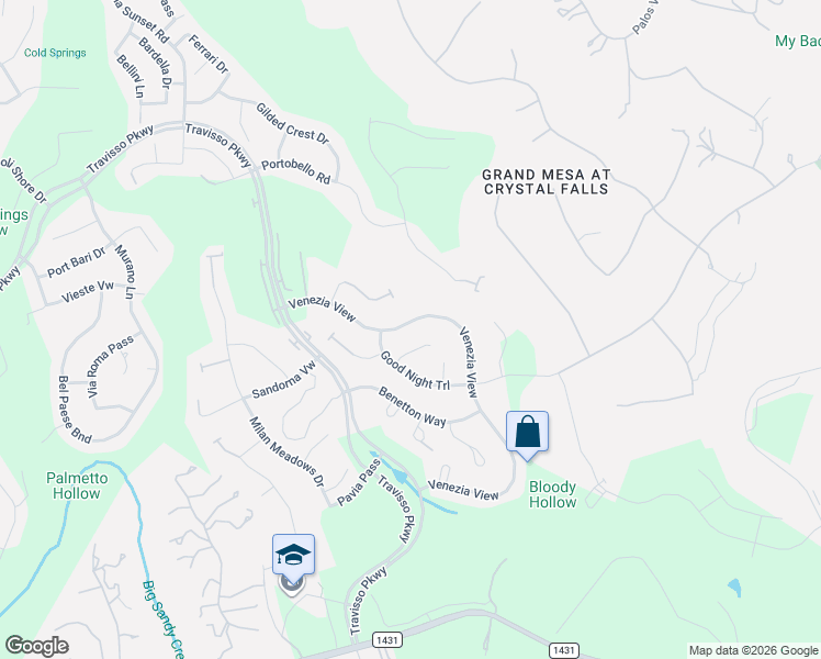 map of restaurants, bars, coffee shops, grocery stores, and more near 3325 Venezia View in Leander