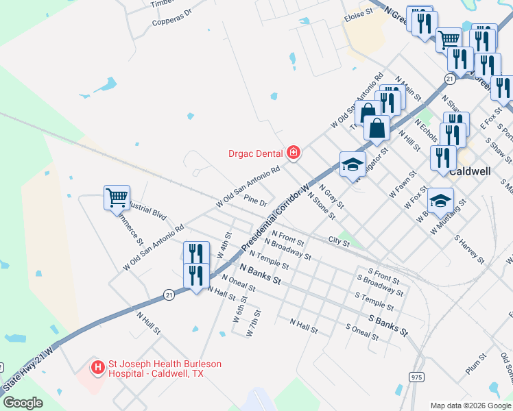map of restaurants, bars, coffee shops, grocery stores, and more near 927 Pine Drive in Caldwell