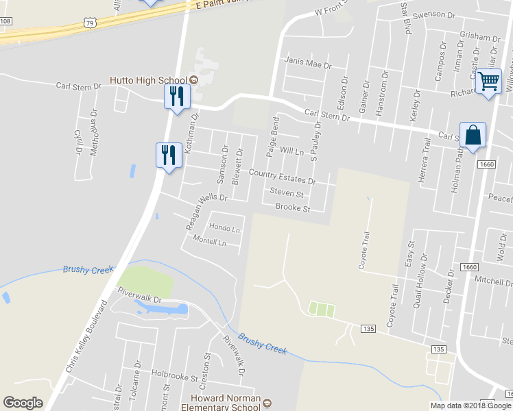 map of restaurants, bars, coffee shops, grocery stores, and more near 510 Paige Bend in Hutto