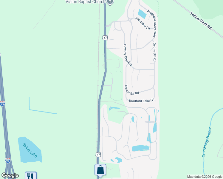 map of restaurants, bars, coffee shops, grocery stores, and more near 67 Crescent Cove Court in Jacksonville
