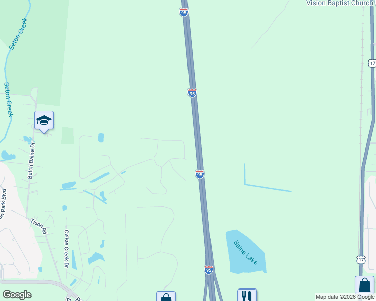 map of restaurants, bars, coffee shops, grocery stores, and more near 16240 Blossom Lake Drive in Jacksonville