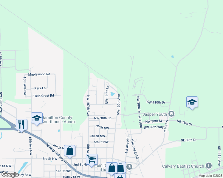 map of restaurants, bars, coffee shops, grocery stores, and more near 3723 Northwest 109th Avenue in Jasper