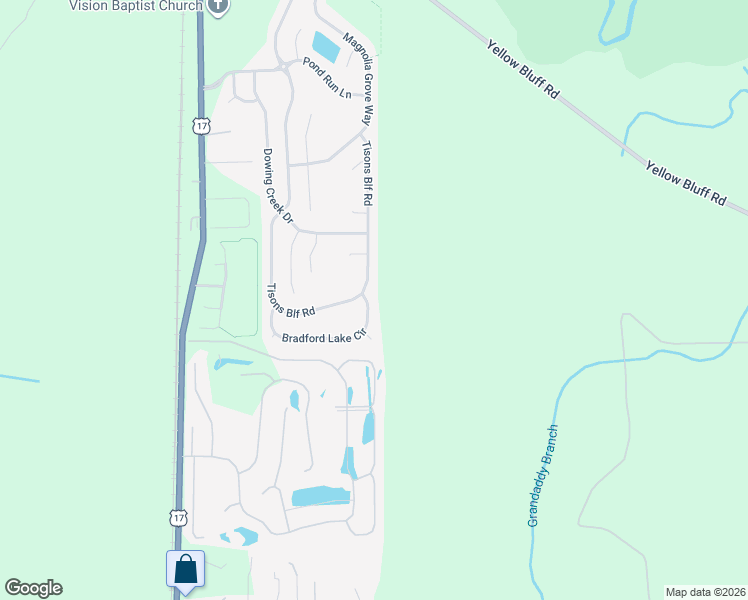 map of restaurants, bars, coffee shops, grocery stores, and more near 270 Bradford Lake Circle in Jacksonville