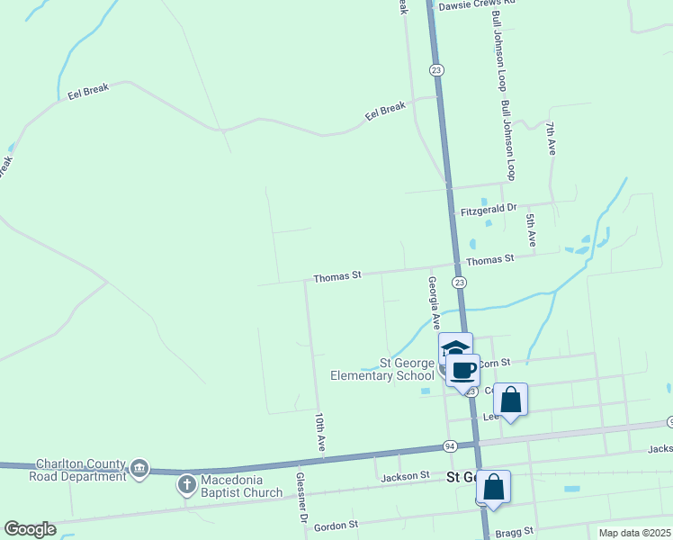 map of restaurants, bars, coffee shops, grocery stores, and more near 219 Thomas Street in Saint George