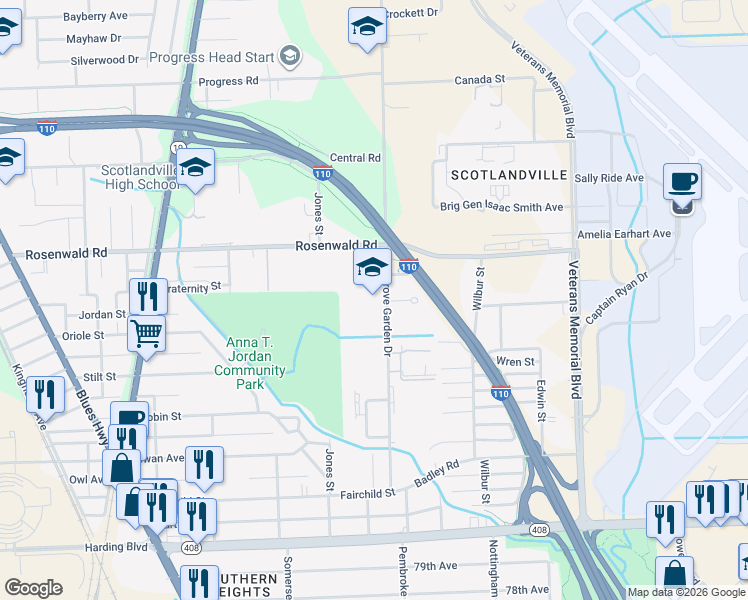 map of restaurants, bars, coffee shops, grocery stores, and more near 9147 Elm Grove Garden Drive in Baton Rouge