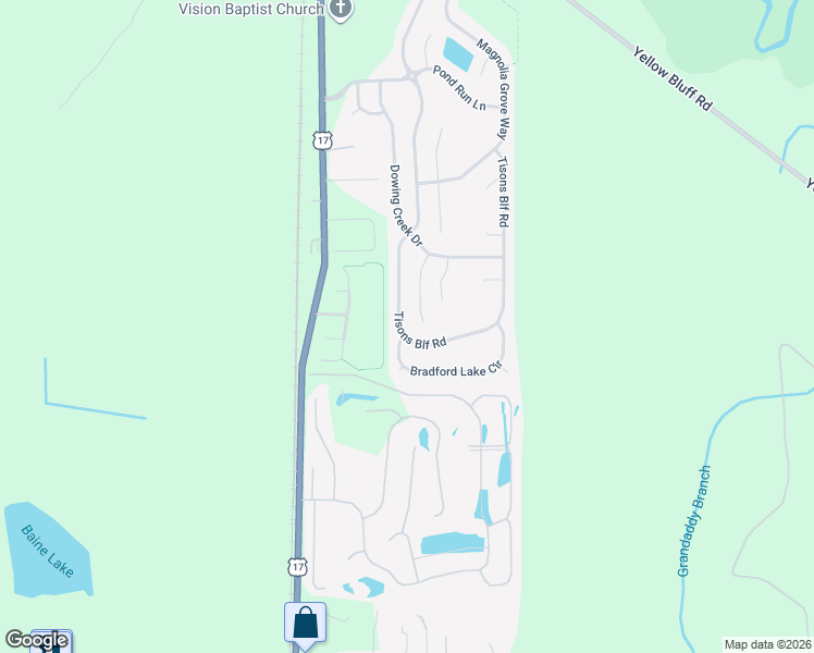 map of restaurants, bars, coffee shops, grocery stores, and more near 15987 Tison Bluff Road in Jacksonville