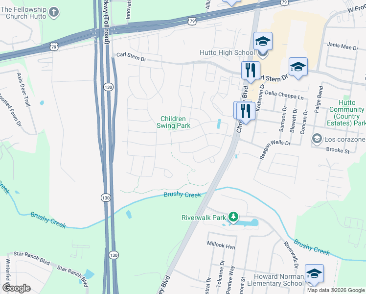 map of restaurants, bars, coffee shops, grocery stores, and more near 315 Barley Fork Lane in Hutto