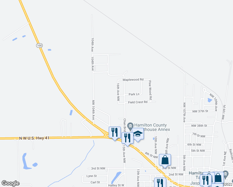 map of restaurants, bars, coffee shops, grocery stores, and more near 704 16th Avenue Northwest in Jasper
