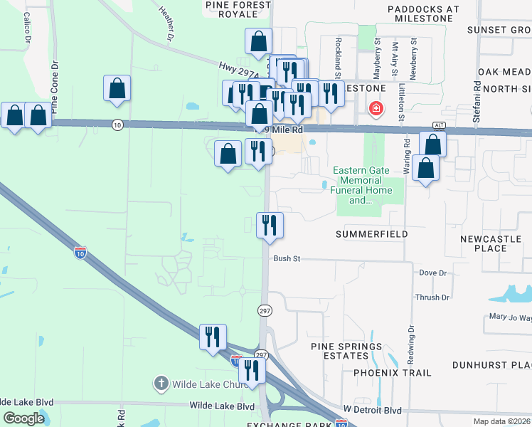 map of restaurants, bars, coffee shops, grocery stores, and more near in Pensacola