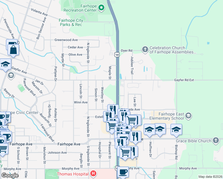 map of restaurants, bars, coffee shops, grocery stores, and more near 327-375 North Greeno Road in Fairhope