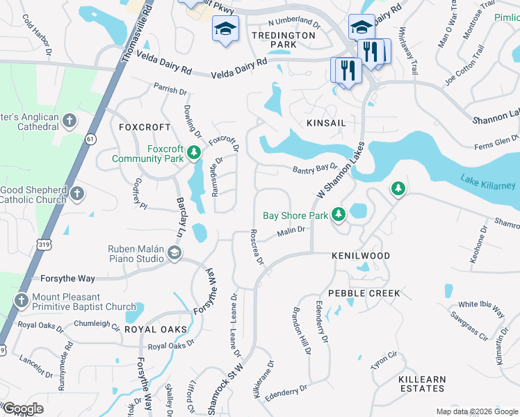 map of restaurants, bars, coffee shops, grocery stores, and more near 4031 Roscrea Drive in Tallahassee