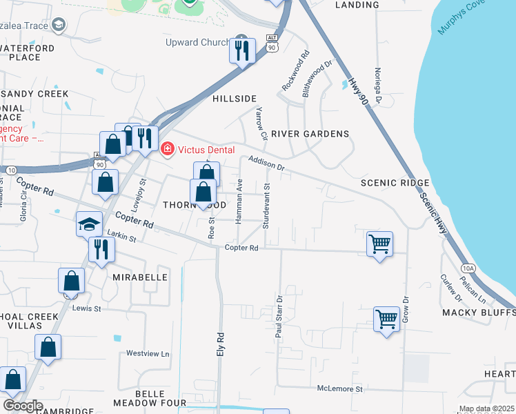 map of restaurants, bars, coffee shops, grocery stores, and more near 9255 Sturdevant Street in Pensacola