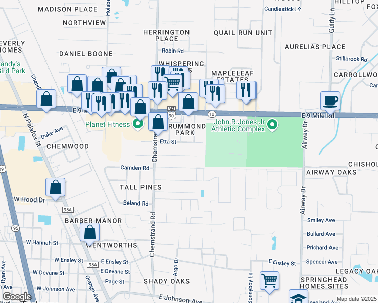 map of restaurants, bars, coffee shops, grocery stores, and more near 217 Greenridge Drive in Pensacola