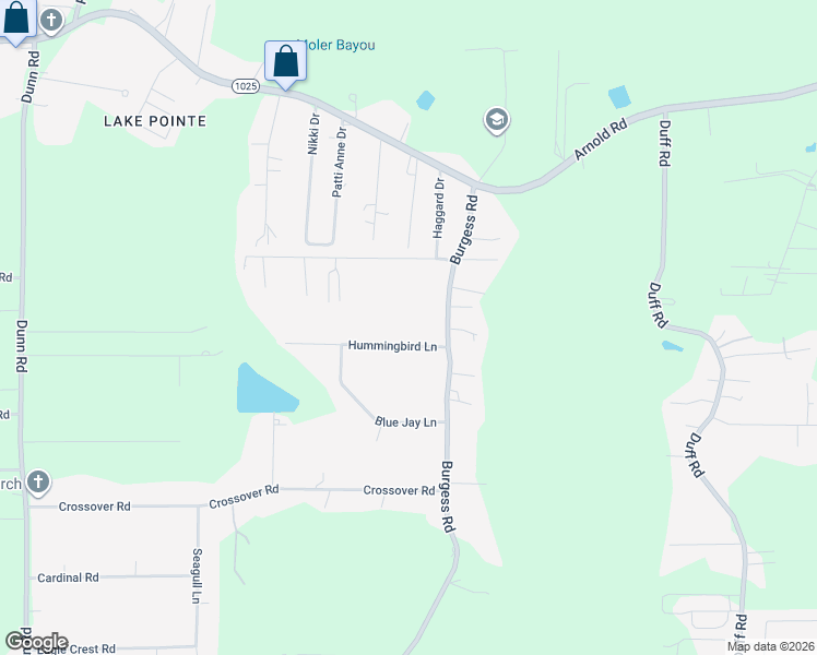 map of restaurants, bars, coffee shops, grocery stores, and more near 11302 Hummingbird Lane in Denham Springs