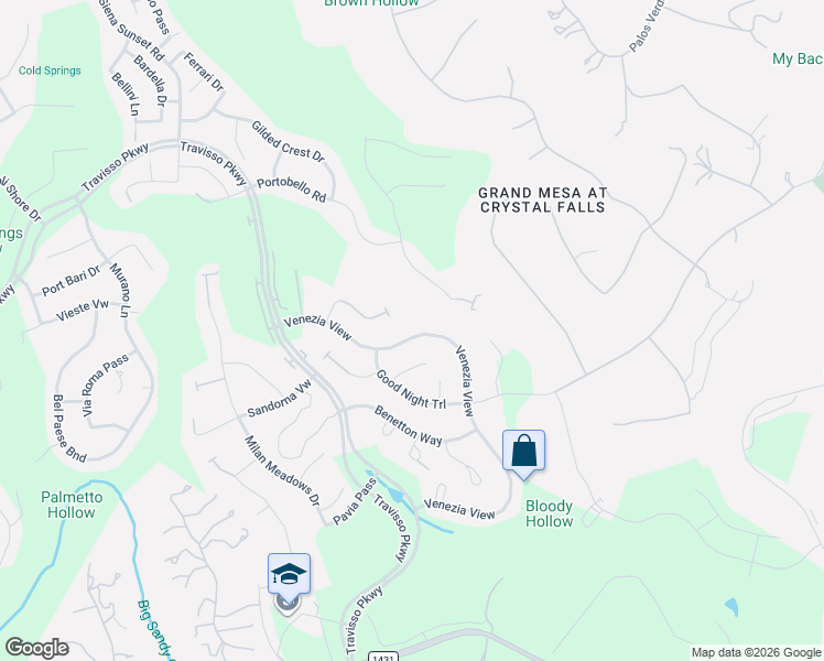 map of restaurants, bars, coffee shops, grocery stores, and more near 3325 Venezia View in Leander