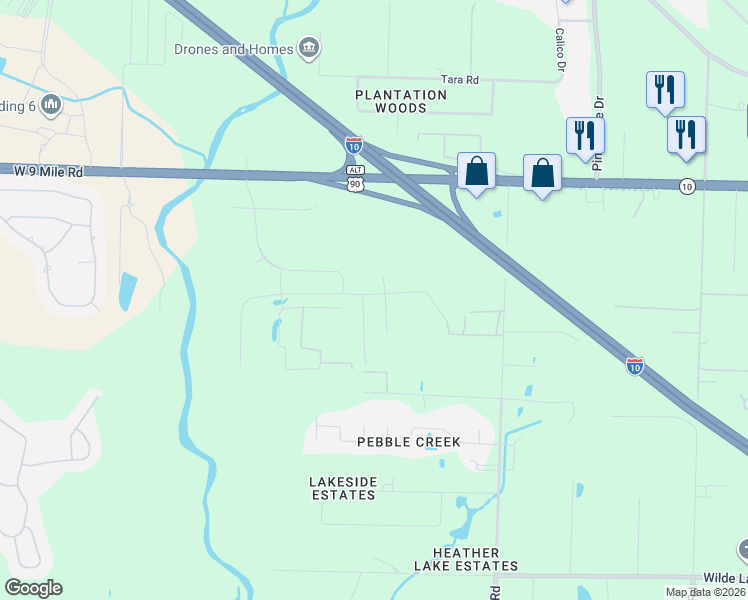 map of restaurants, bars, coffee shops, grocery stores, and more near 9 West 9 Mile Road in Pensacola