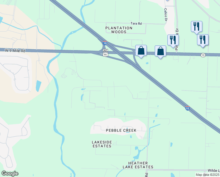 map of restaurants, bars, coffee shops, grocery stores, and more near 9 West 9 Mile Road in Pensacola