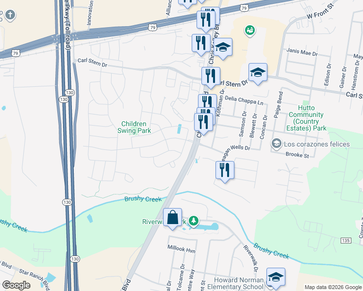 map of restaurants, bars, coffee shops, grocery stores, and more near 700 Farm to Market 685 in Hutto