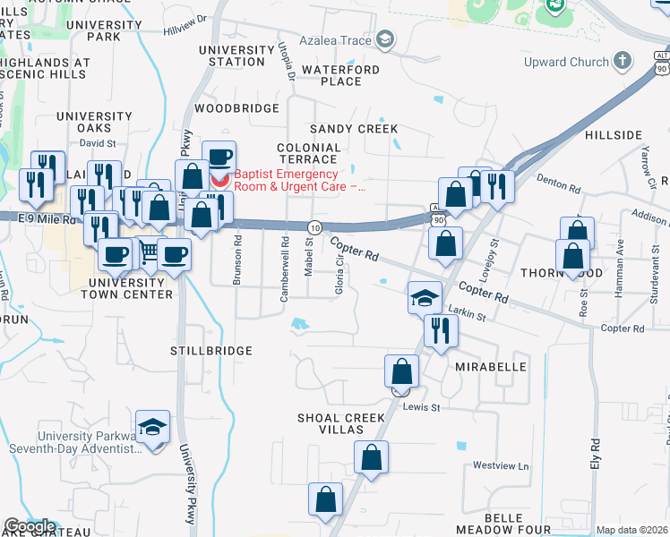 map of restaurants, bars, coffee shops, grocery stores, and more near 2149 Gloria Circle in Pensacola