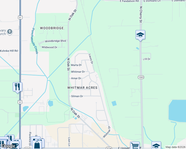 map of restaurants, bars, coffee shops, grocery stores, and more near 10 Kay Lane in Hammond
