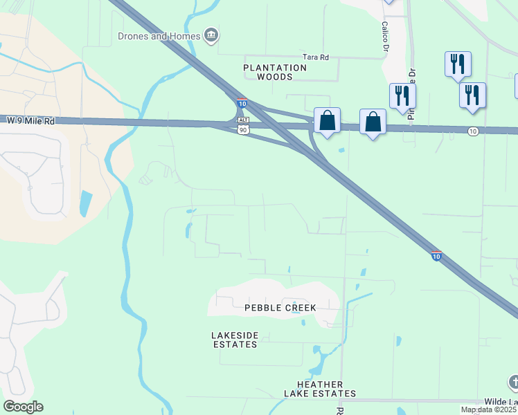 map of restaurants, bars, coffee shops, grocery stores, and more near 9 West 9 Mile Road in Pensacola
